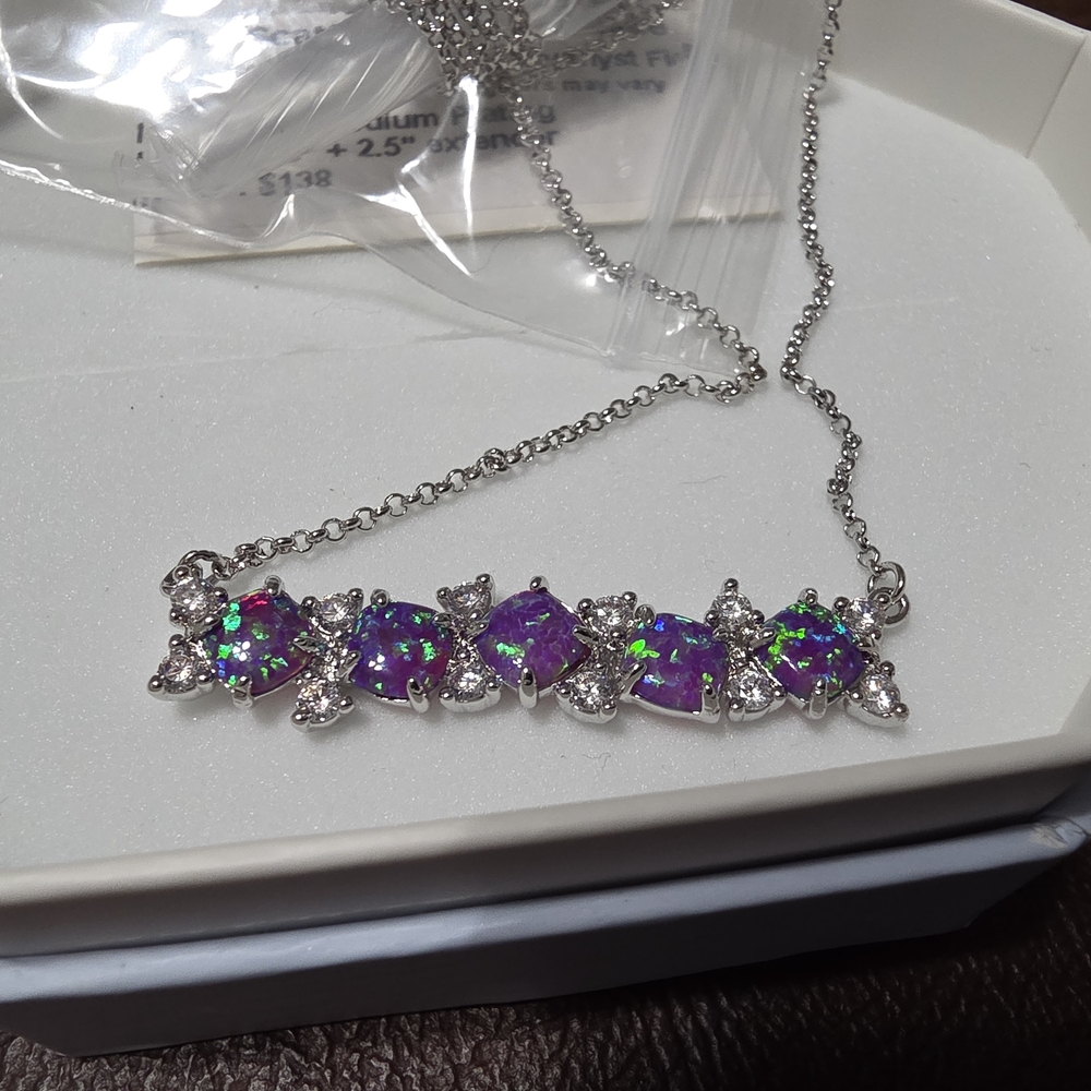 Bomb Party Lab Grown Amethyst with Opal Necklace NWT